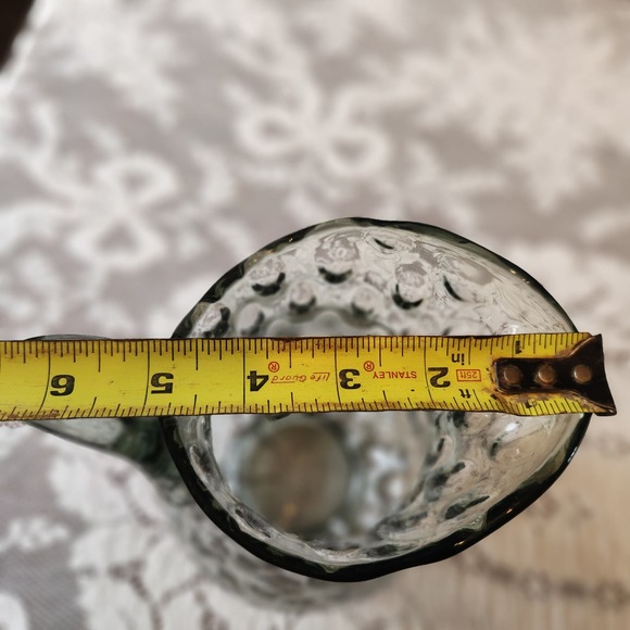 Grey Hand-Blown Glass Pitcher Thumbprint, Coin dot pattern - Picture 3 of 5